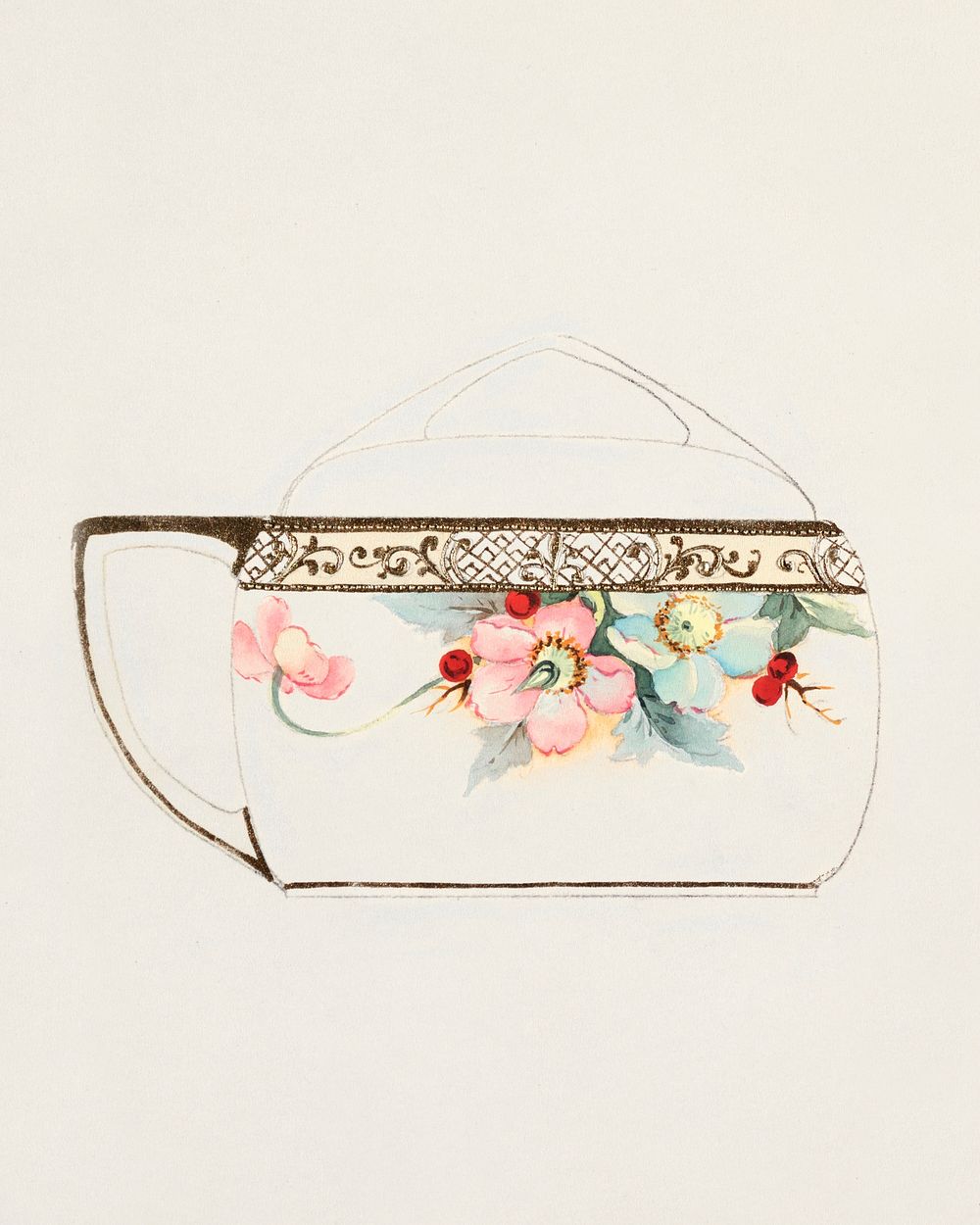 Design for a Teacup (1880-1910) painting in high resolution by Noritake Factory. Original from The Smithsonian Institution.…