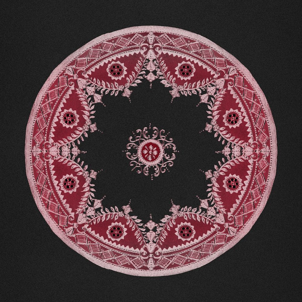 Vintage red mandala pattern ornament psd on black background, remixed from Noritake factory china porcelain tableware design