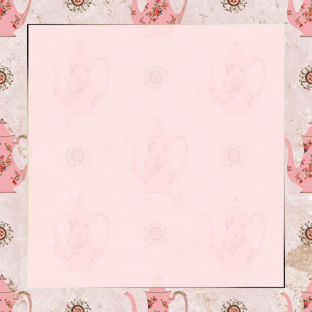 Vintage gold frame psd on pink jug patternbackground, remixed from Noritake factory china porcelain tableware design