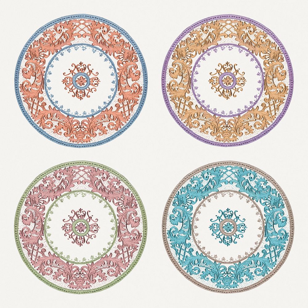 Vintage floral mandala pattern psd motif set, remixed from Noritake factory china porcelain tableware design