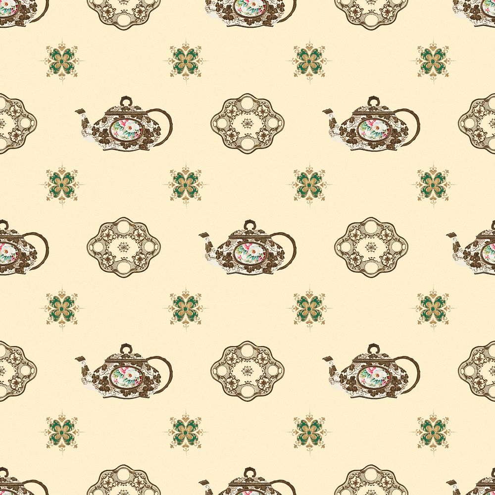 Vintage psd teapot seamless pattern background, remixed from Noritake factory tableware design