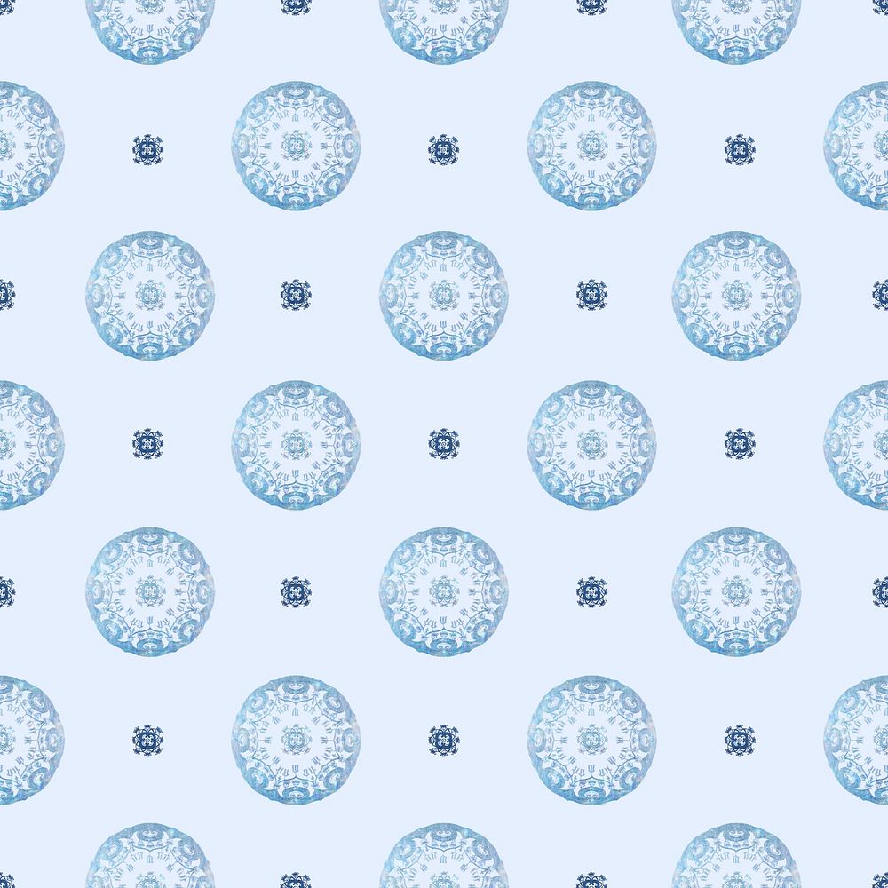 Vintage floral mandala psd pattern background in blue, remixed from Noritake factory china porcelain tableware design