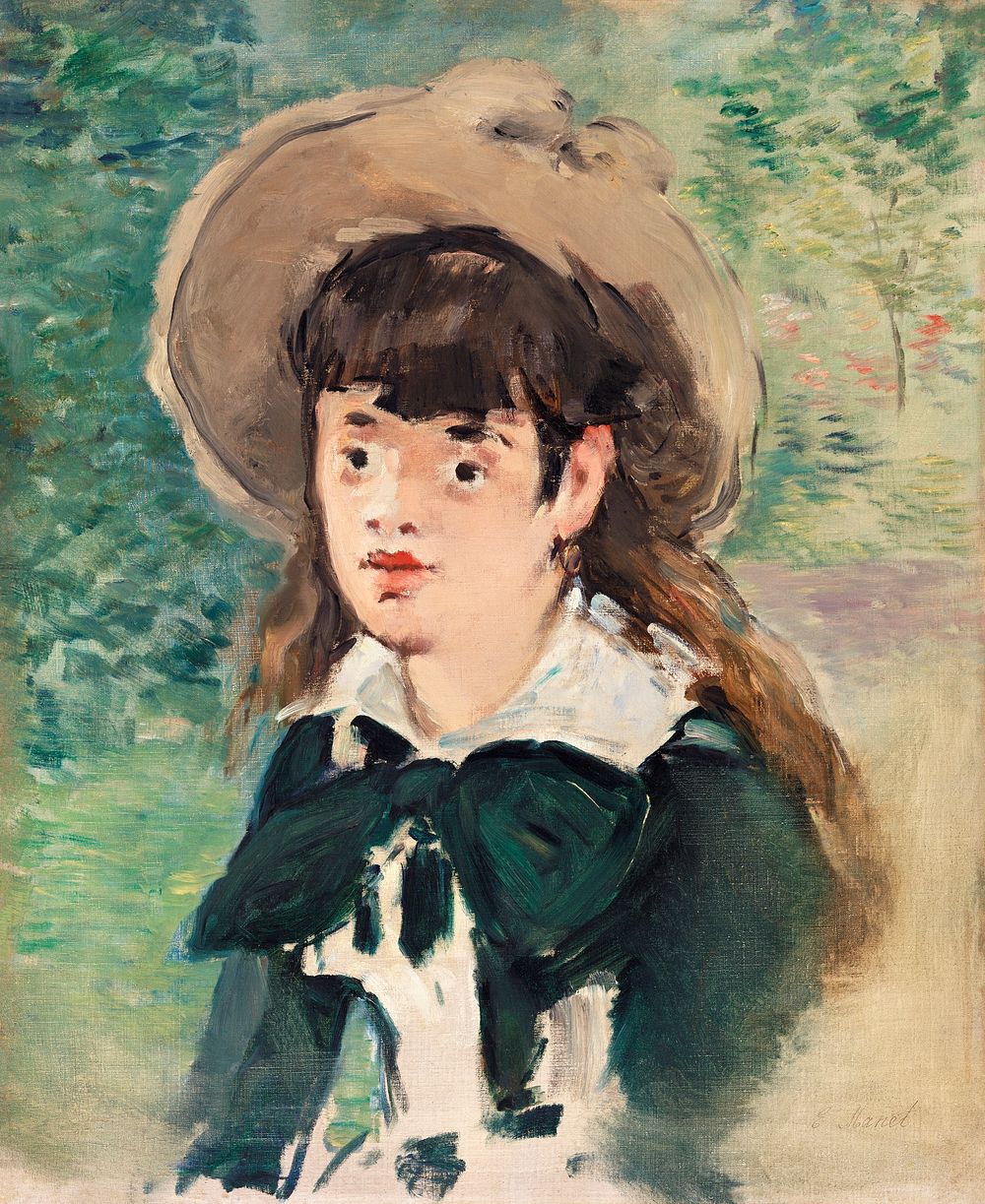 Young Girl on a Bench (Fillette sur un banc), (1880) painting in high resolution by &Eacute;douard Manet. Original from…