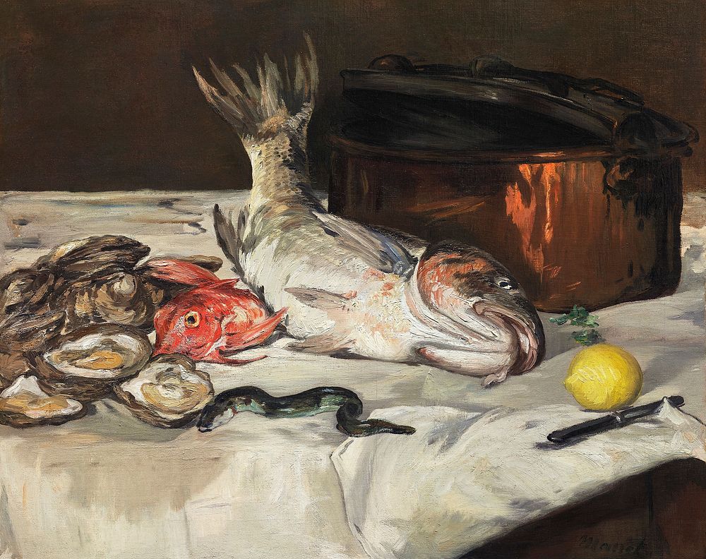 Fish (Still Life), (1864) painting in high resolution by &Eacute;douard Manet. Original from The Art Institute of Chicago.…