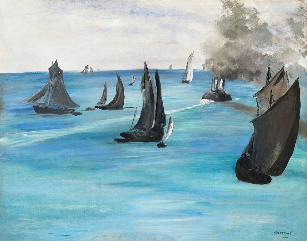 Sea View, Calm Weather (Vue de mer, temps calme), (1864) painting in high resolution by &Eacute;douard Manet. Original from…