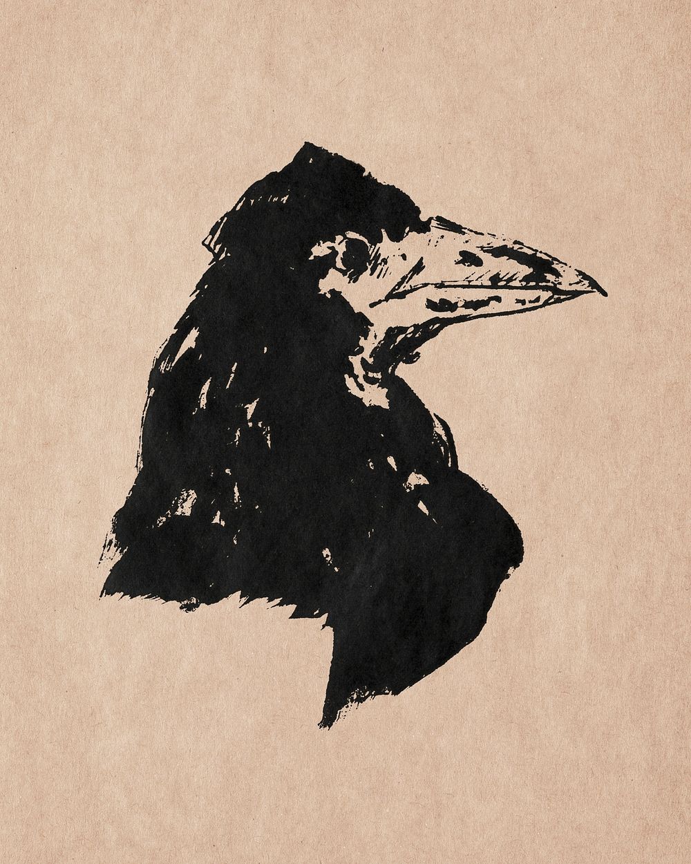 Black raven head psd vintage art print, remixed from artworks by &Eacute;douard Manet