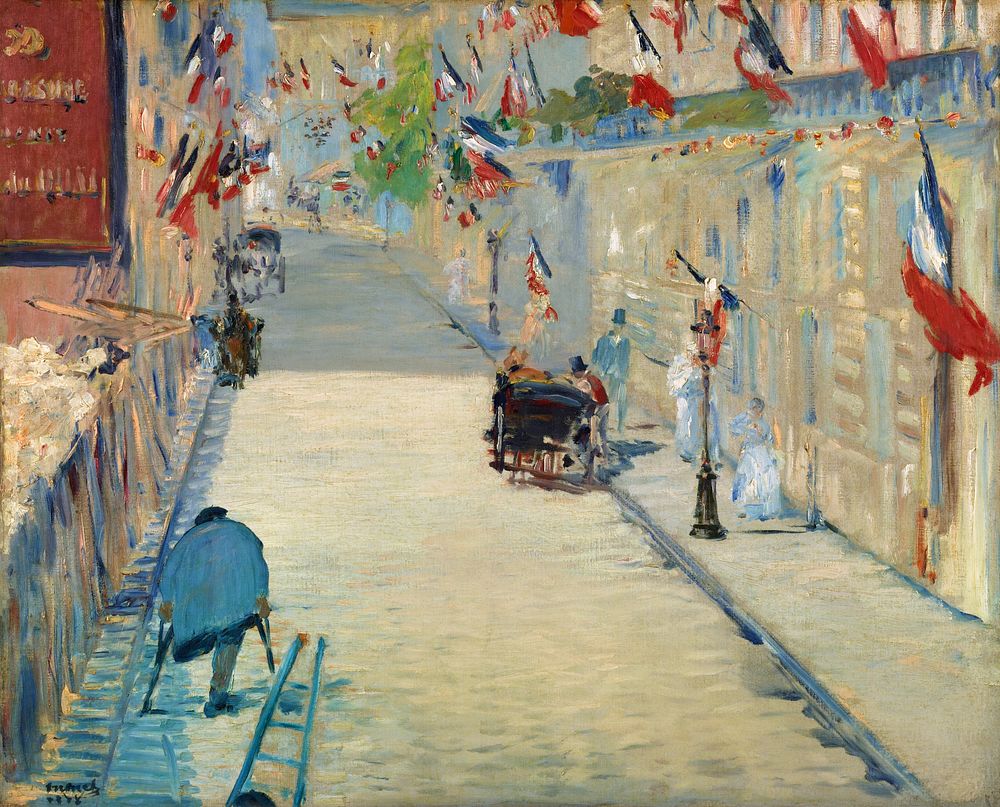 The Rue Mosnier with Flags (1878) painting in high resolution by Edouard Manet. Original from The Getty. Digitally enhanced…