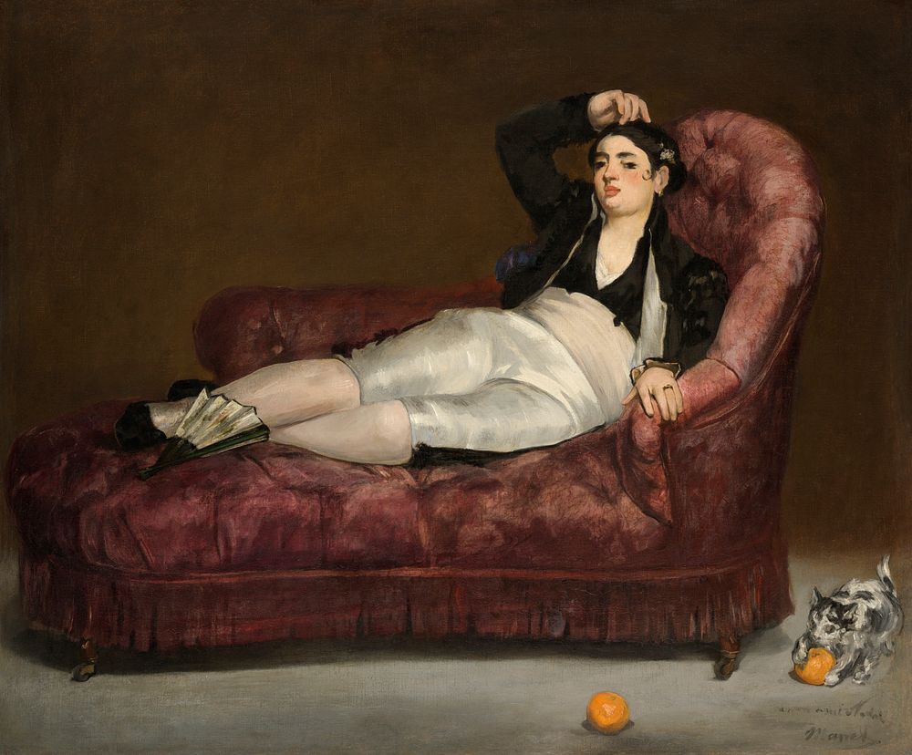 Reclining Young Woman in Spanish Costume (1862&ndash;63) painting in high resolution by &Eacute;douard Manet. Original from…