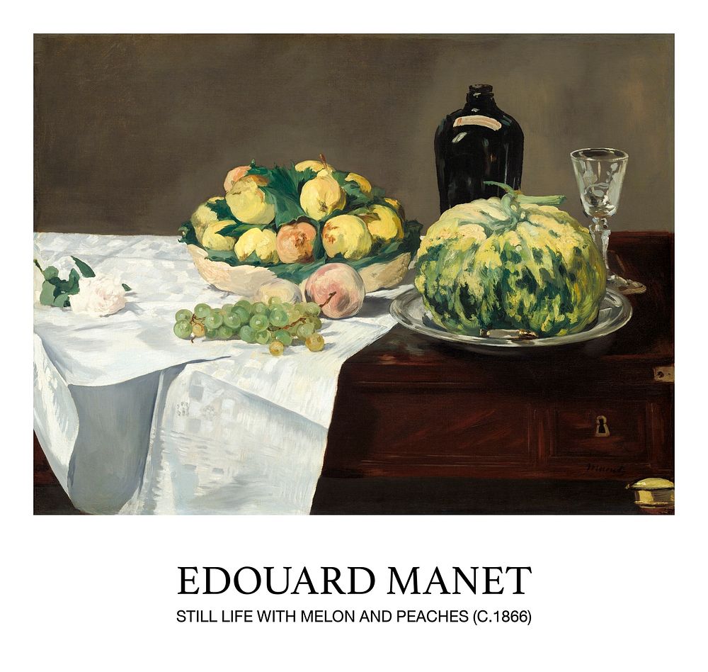 Edouard Manet art print, vintage still life poster with melon and peaches painting
