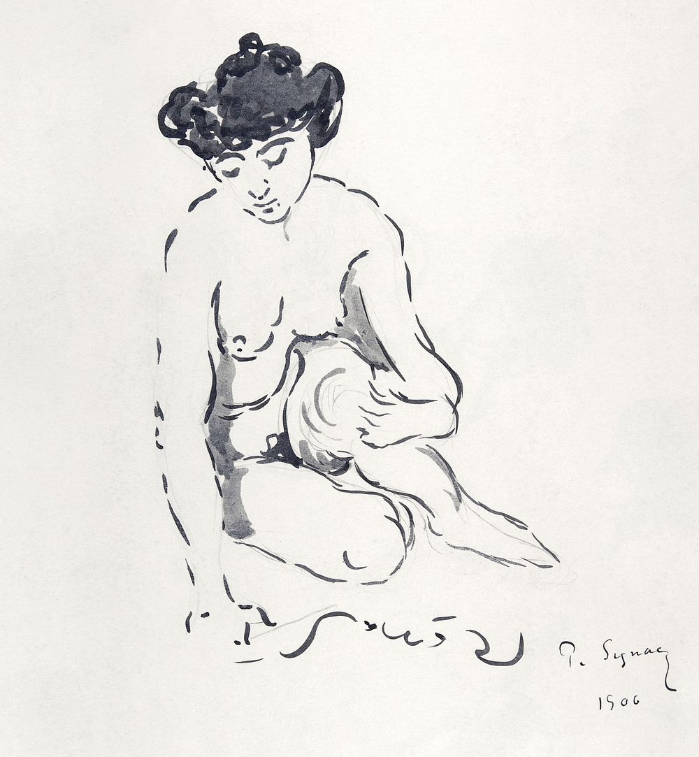 Seated Nude Woman (1906) drawing in high resolution by Paul Signac. Original from The MET Museum. Digitally enhanced by…