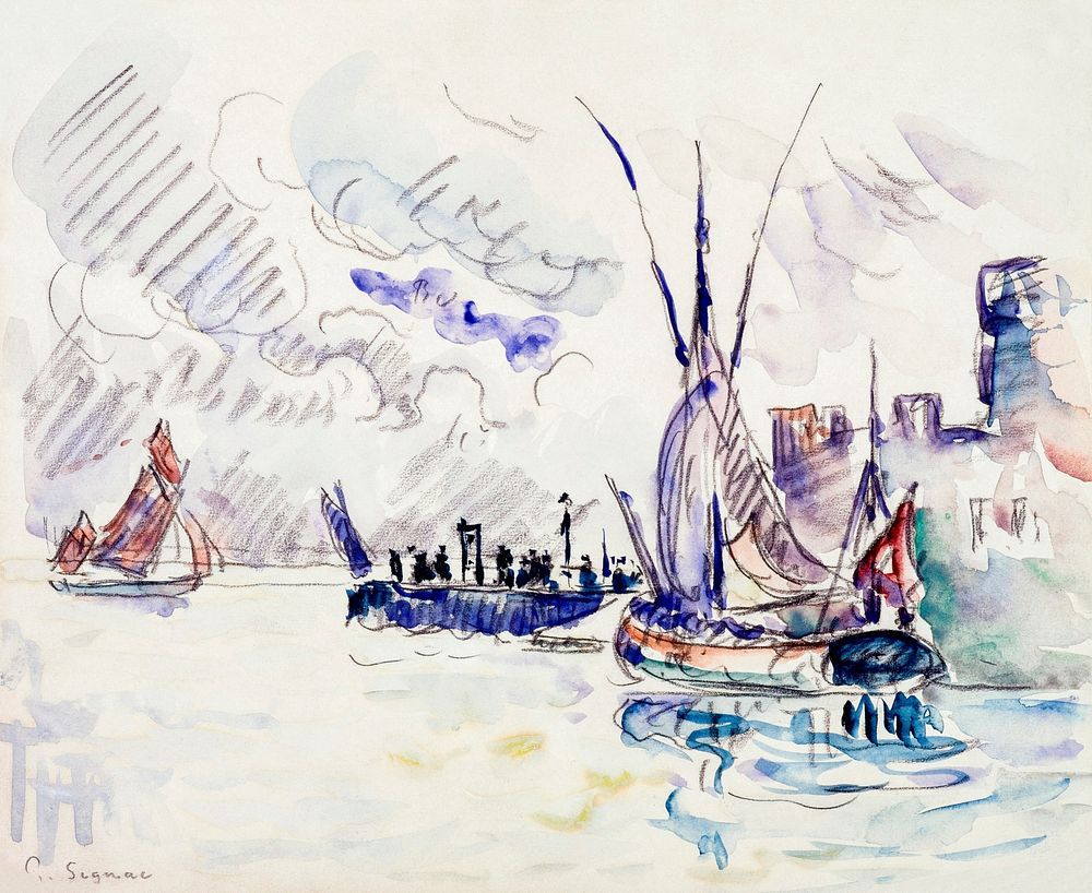 La Rochelle (1911) painting in high resolution by Paul Signac. Original from The Public Institution Paris Mus&eacute;es.…