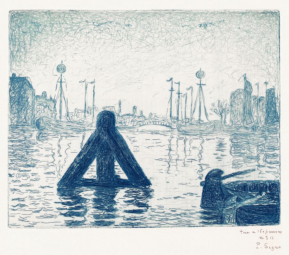 Harbor in Holland&ndash;Flushing (La balise&ndash;En Holland, Flessingue) (ca. 1894) print in high resolution by Paul…