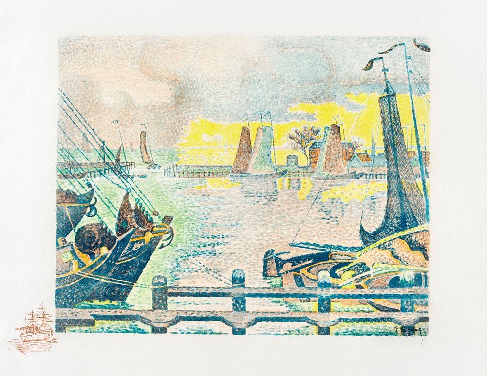 Boats at Flushing (Bateaux &agrave; Flessingue) (1895) print in high resolution by Paul Signac. Original from The Art…