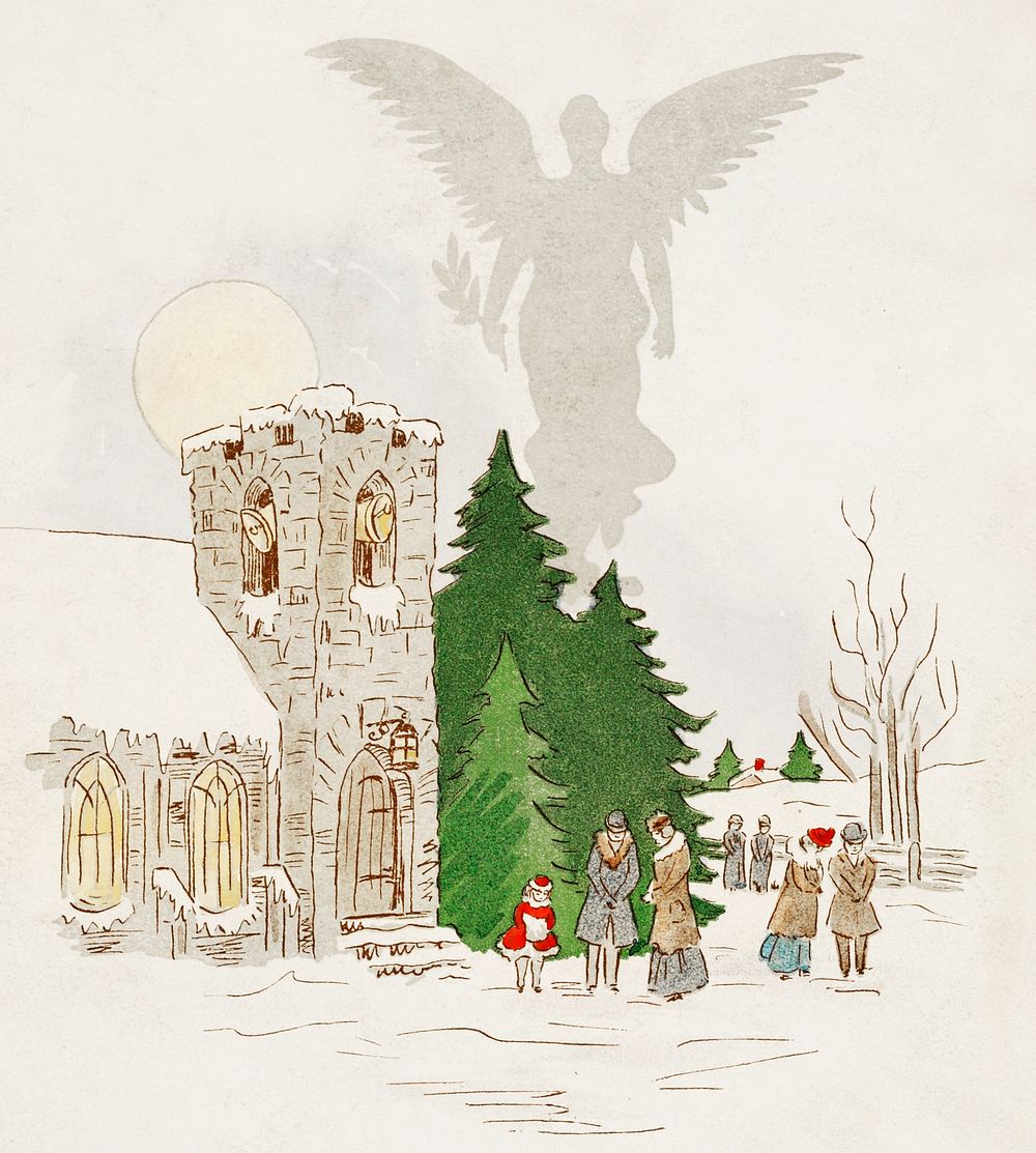 Illustration of a White Christmas with an Angel (1919) by Frank Buttolph. Original from the The New York Public Library.…