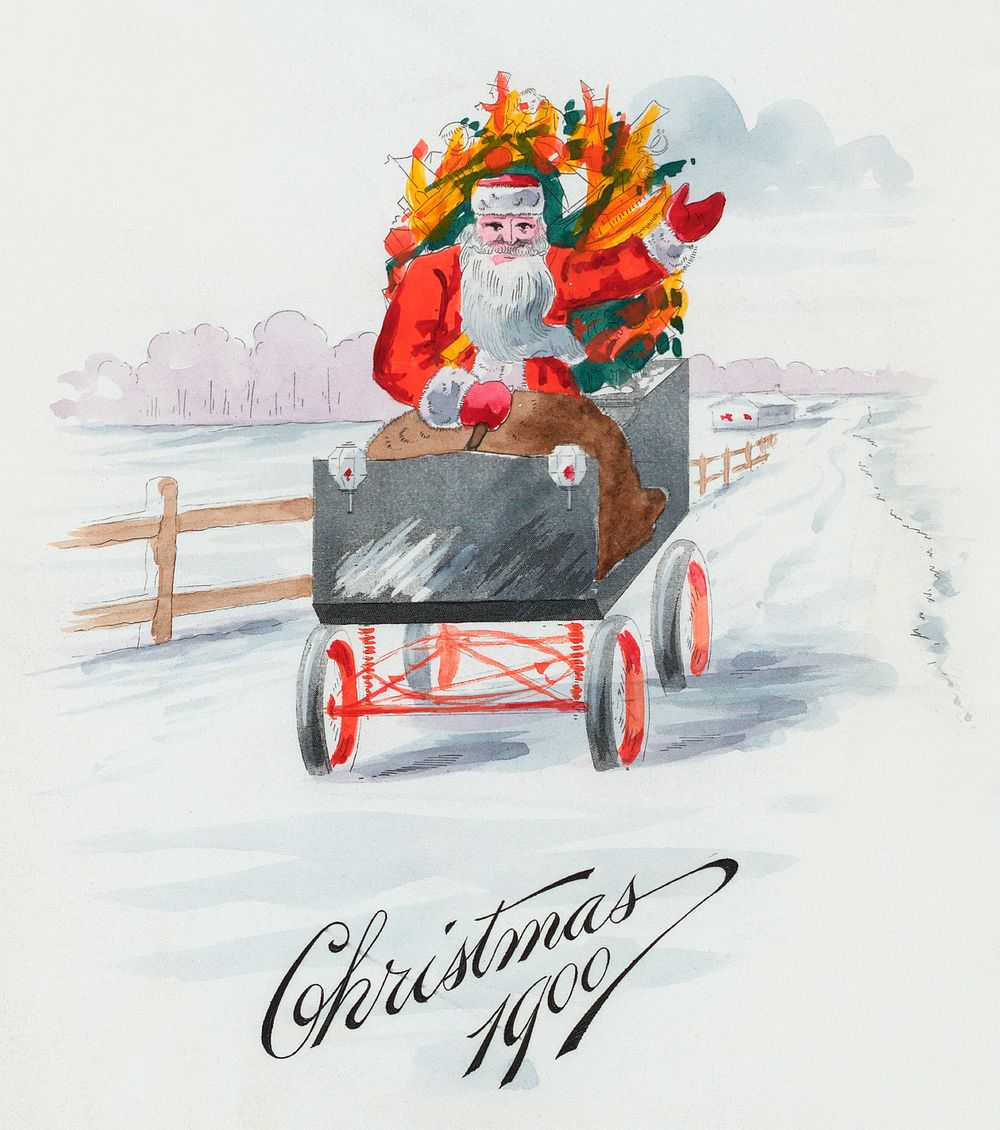 Illustration of Santa Cluase in a Carriage (1900) by Frank Buttolph. Original from the The New York Public Library.…