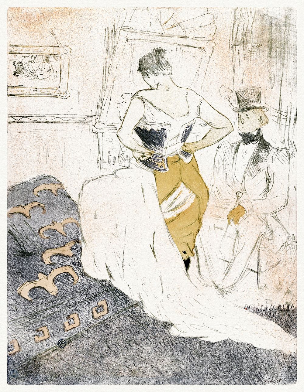 Fastening a Corset (1896) print in high resolution by Henri de Toulouse–Lautrec. Original from The MET Museum. Digitally…