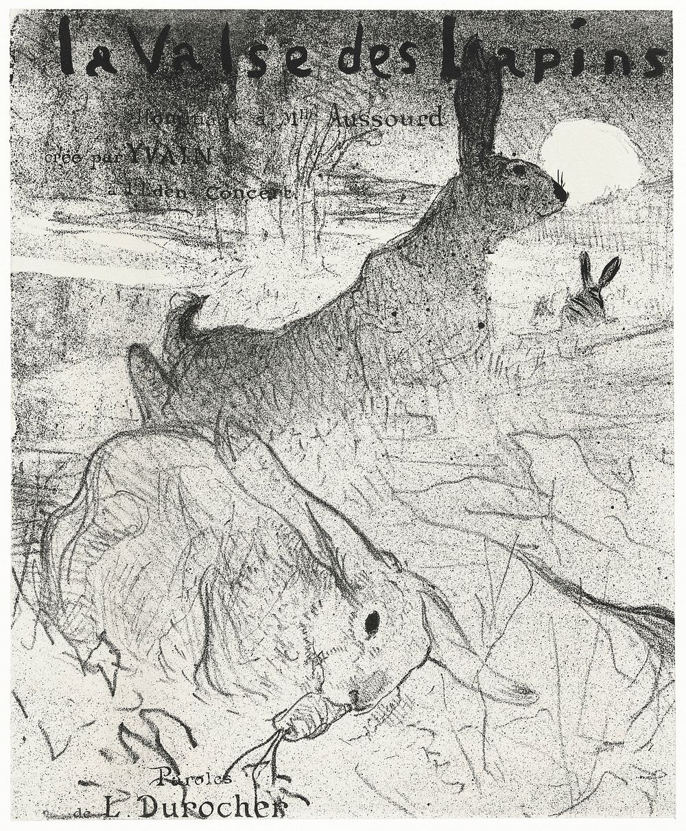 Omslag voor muziekblad met lied La Valse des Lapins met konijnen in landschap (1895) print by Henri de…