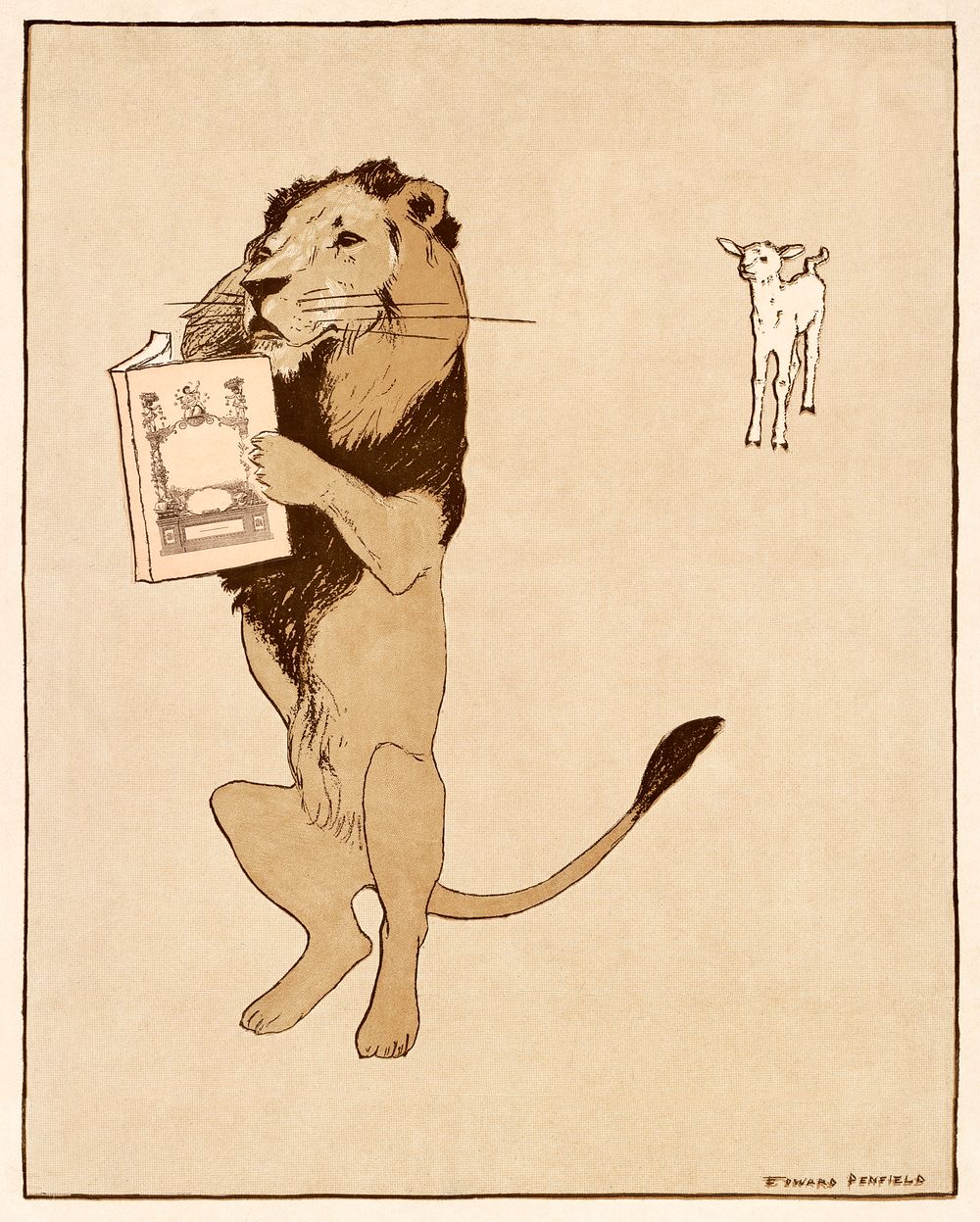 Lion and a book (1894) print in high resolution by Edward Penfield. Original from Library of Congress. Digitally enhanced by…