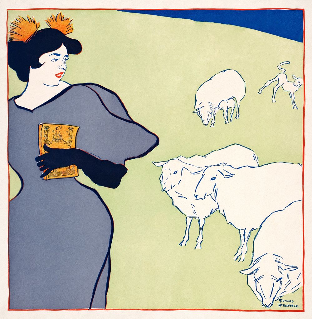 Woman and sheep (1895) print in high resolution by Edward Penfield. Original from Library of Congress. Digitally enhanced by…