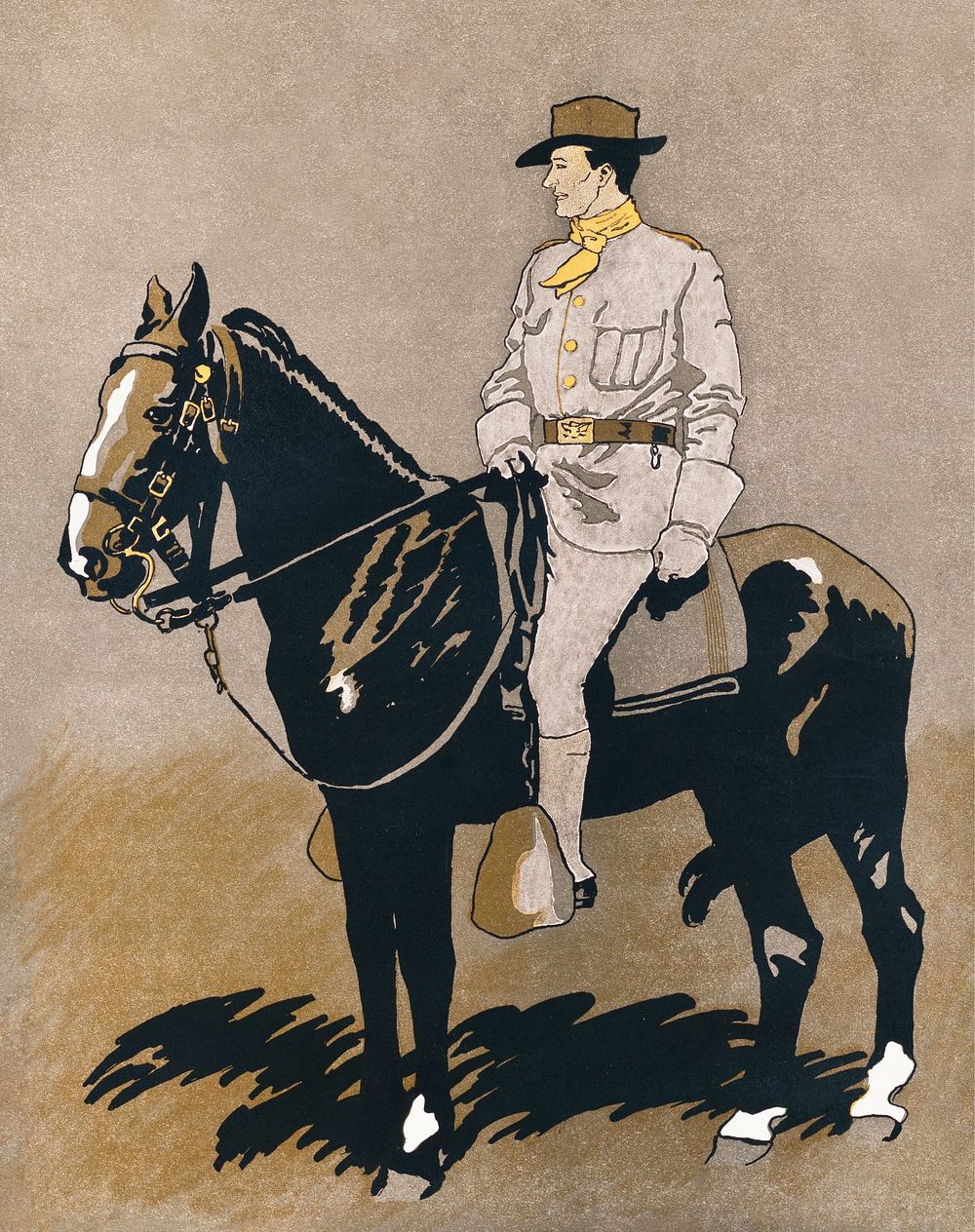Soldier riding a horse (1898) print in high resolution by Edward Penfield. Original from Library of Congress. Digitally…