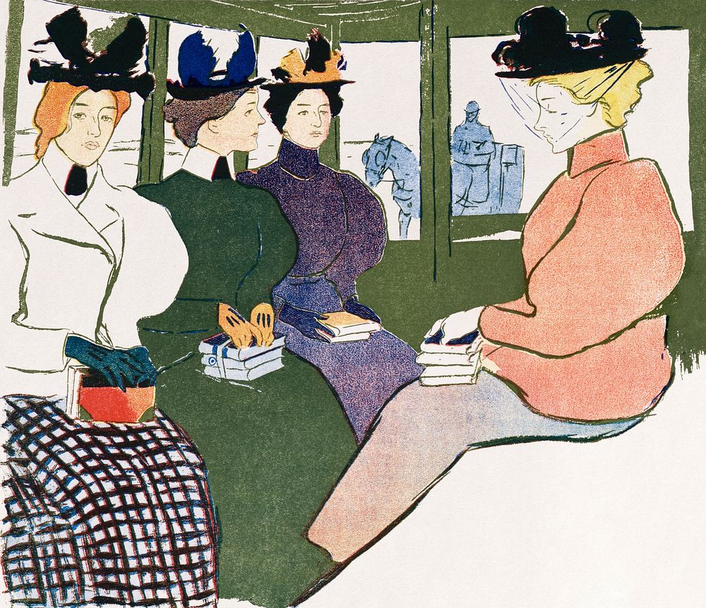 Women with books vintage drawing, remixed from artworks by Edward Penfield
