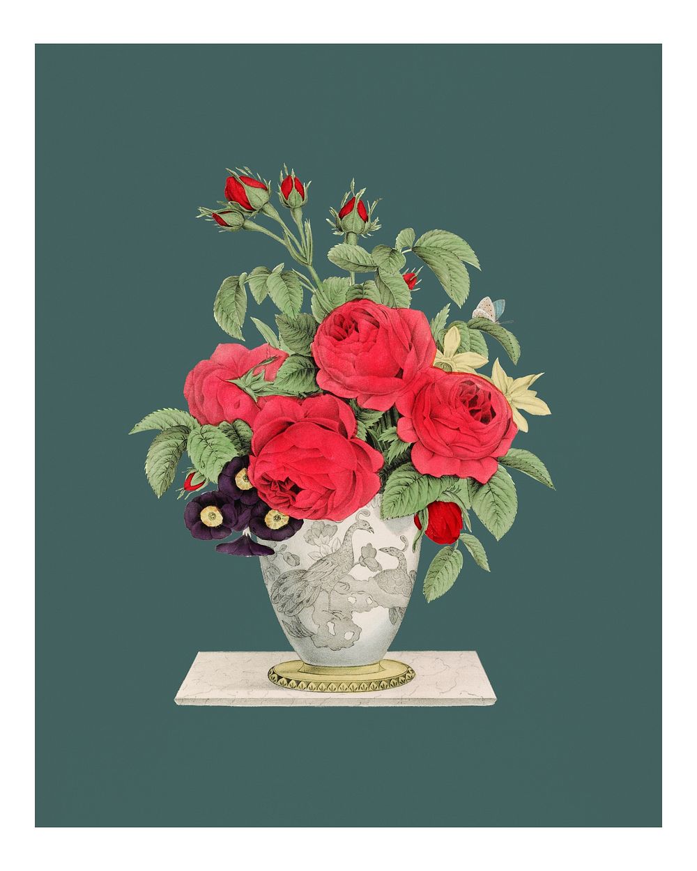 Vintage bouquet illustration wall art print and poster.