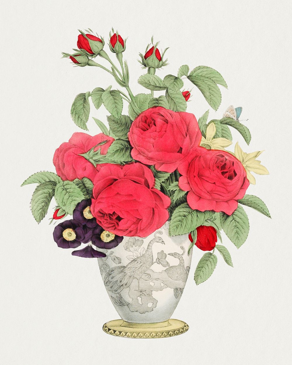 Rose bouquet illustration, antique botanical art psd, remix from the artwork of Nathaniel Currier