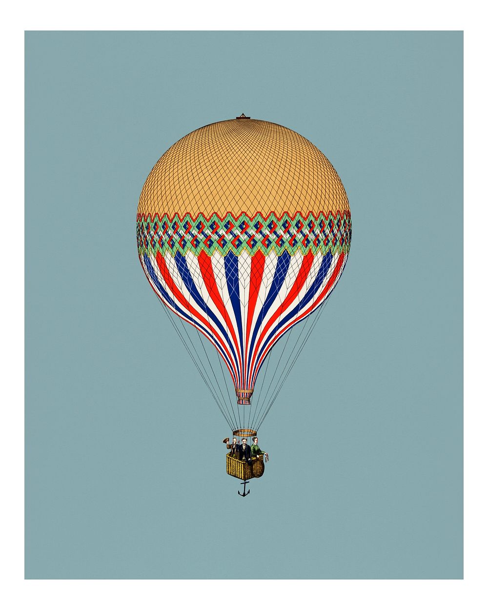 The Tricolor with a French flag themed balloon ascension vintage illustration wall art print and poster.