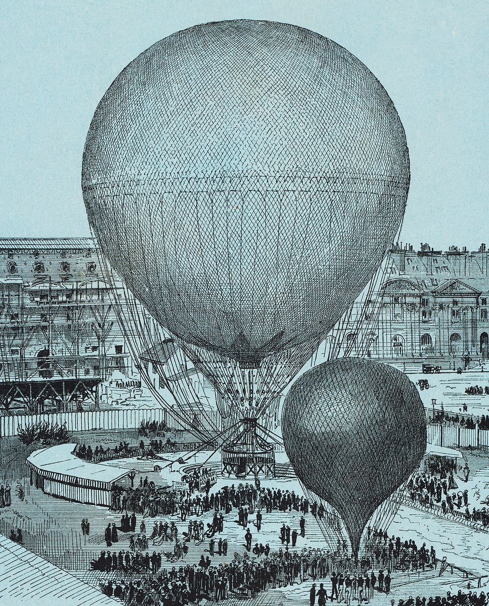 Large Captive Steam Balloon of the Tuileries Courtyard, Paris by artist Henri Gifford (1825-1882) at Lahure, rue de Fleurus…