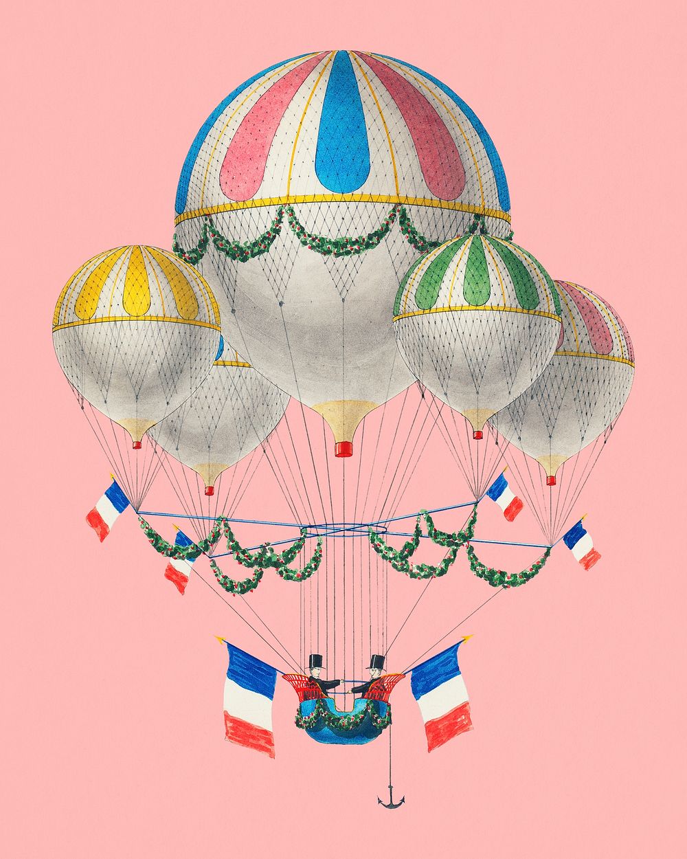 Vintage balloon illustration, traditional air transportation psd, remix from the artwork of Imprimeur E. Pichot