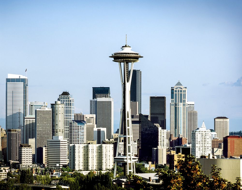 Seattle skyline featuring the Space Needle. Original image from Carol M. Highsmith&rsquo;s America, Library of Congress…