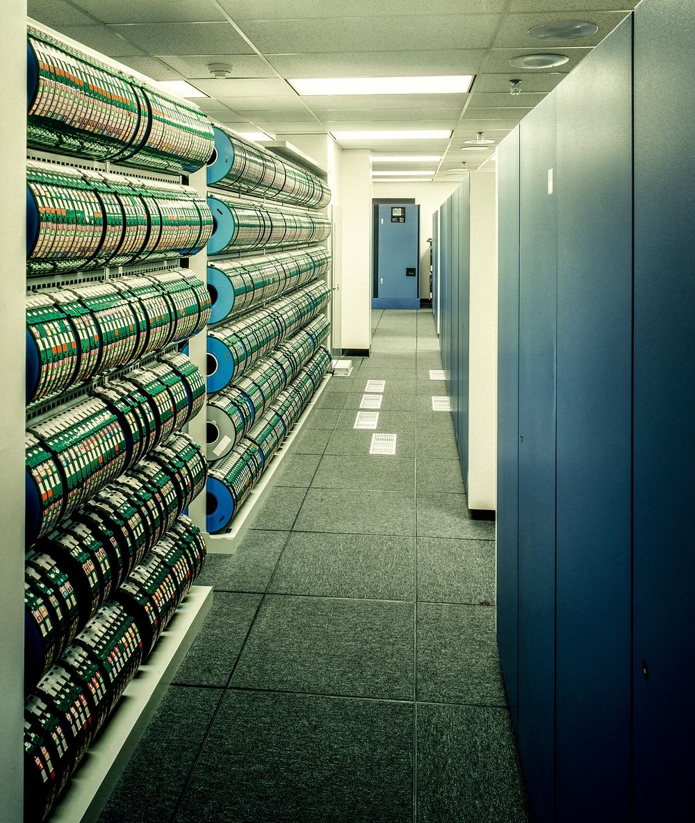 Computer data storage in a modern office building in the 80s. Original image from Carol M. Highsmith&rsquo;s America…