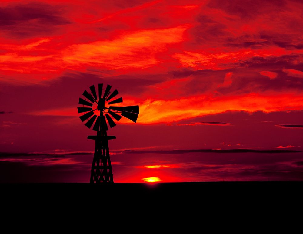 Windmill silhouetted at sunset in eastern Colorado. Original image from Carol M. Highsmith&rsquo;s America, Library of…