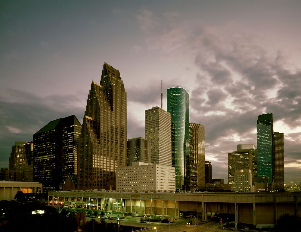 Houston, Texas at dusk. Original image from Carol M. Highsmith&rsquo;s America, Library of Congress collection. Digitally…