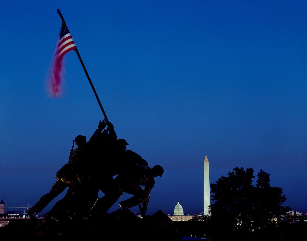 Iwo Jima Memorial at Dusk. Original image from Carol M. Highsmith&rsquo;s America, Library of Congress collection. Digitally…