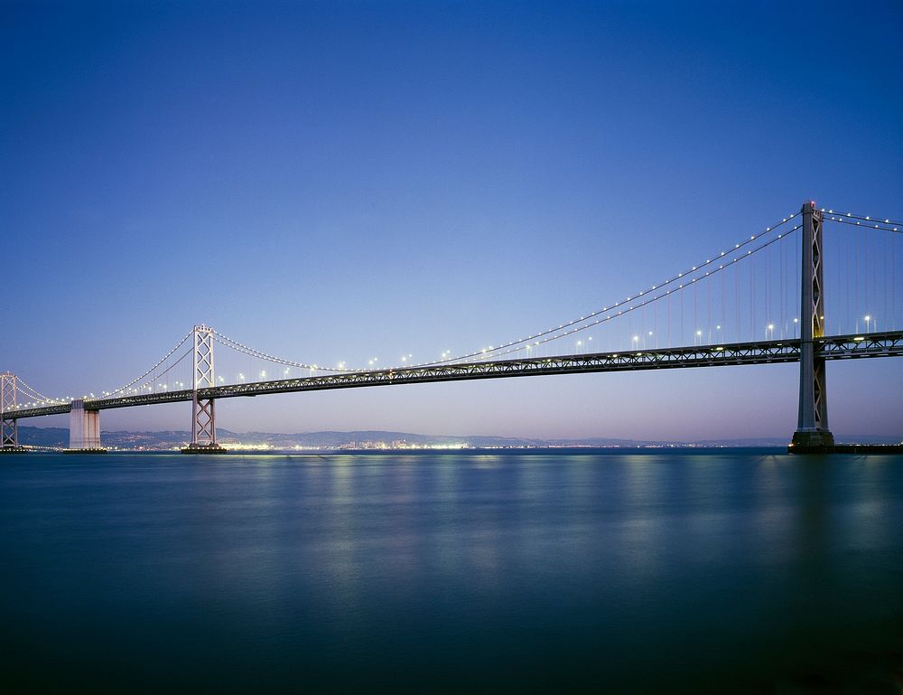San Francisco-Oakland Bay Bridge at Dawn. Original image from Carol M. Highsmith&rsquo;s America, Library of Congress…