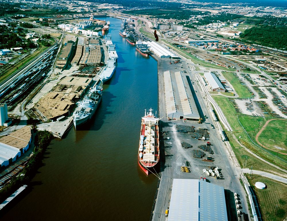 Aerial view of Houston Ship Channel. Original image from Carol M. Highsmith&rsquo;s America, Library of Congress collection.…