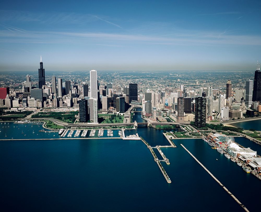 Chicago Skyline and lakefront. Original image from Carol M. Highsmith&rsquo;s America, Library of Congress collection.…