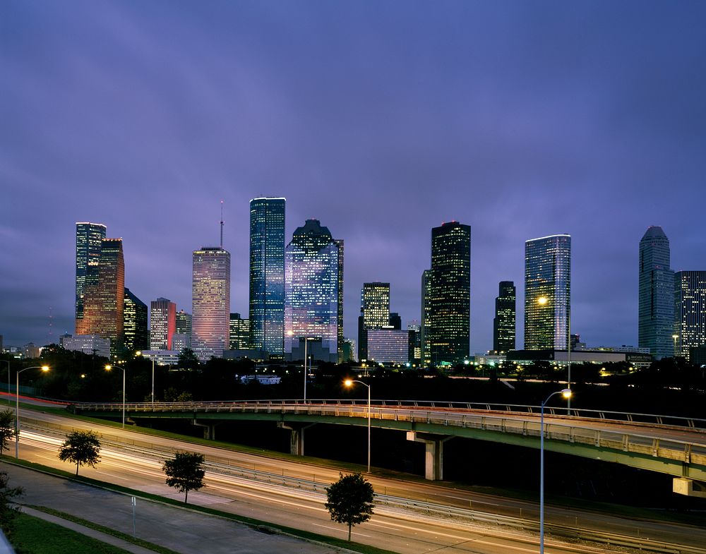 Dusk view of the Houston, Texas. Original image from Carol M. Highsmith&rsquo;s America, Library of Congress collection.…