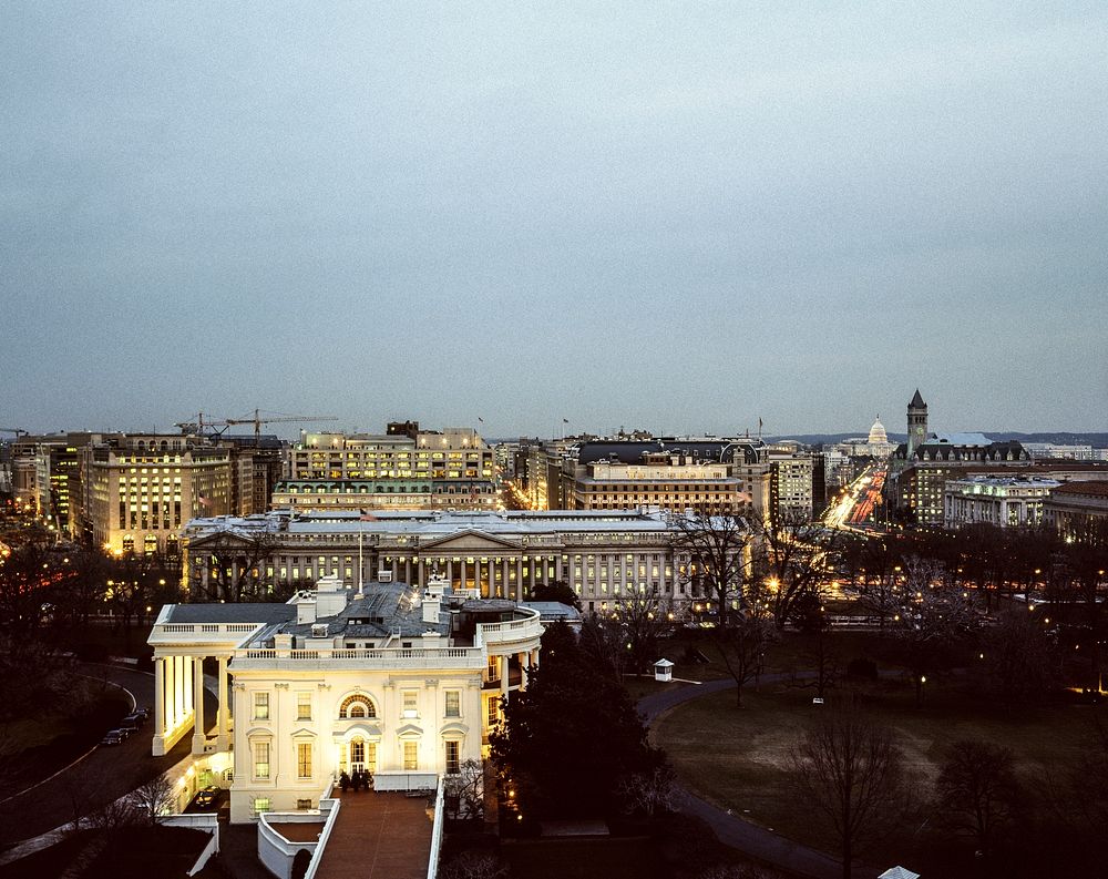 The White House at dusk. Original image from Carol M. Highsmith&rsquo;s America, Library of Congress collection. Digitally…
