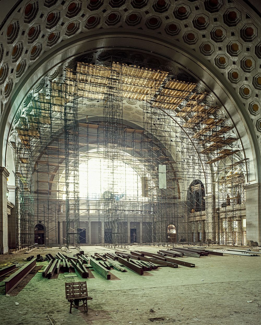 Washington's Union Station train terminal during its wholesale restoration in the 1980s. Original image from Carol M.…