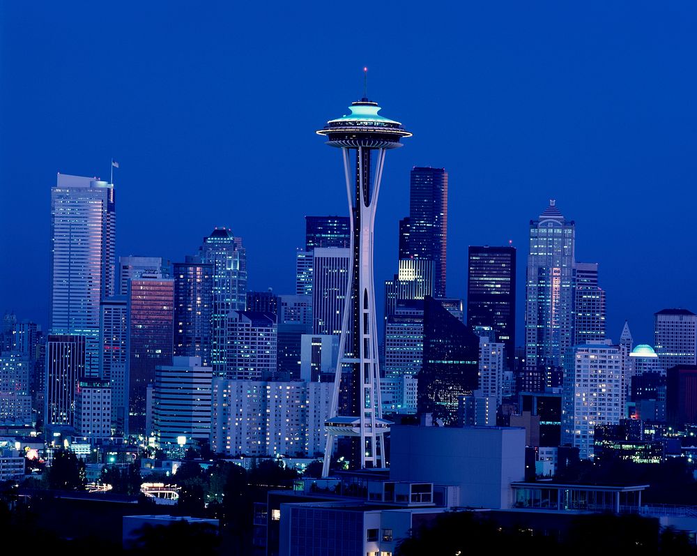 Seattle at night. Original image from Carol M. Highsmith&rsquo;s America, Library of Congress collection. Digitally enhanced…