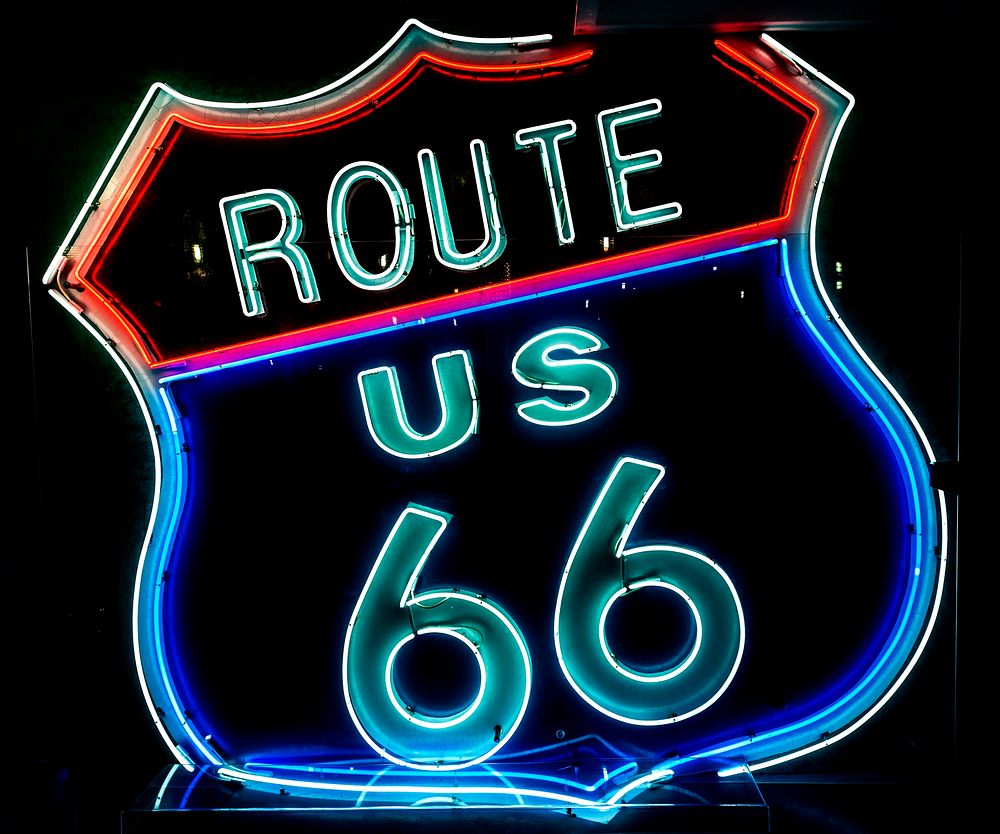 Route 66 neon sign. Original image from Carol M. Highsmith&rsquo;s America, Library of Congress collection. Digitally…