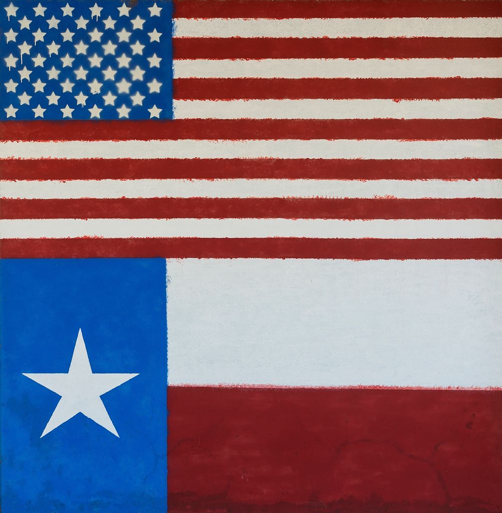 Painting of the American and Texas flags on a building in Albany, Texas, seat of Shackelford County. Original image from…