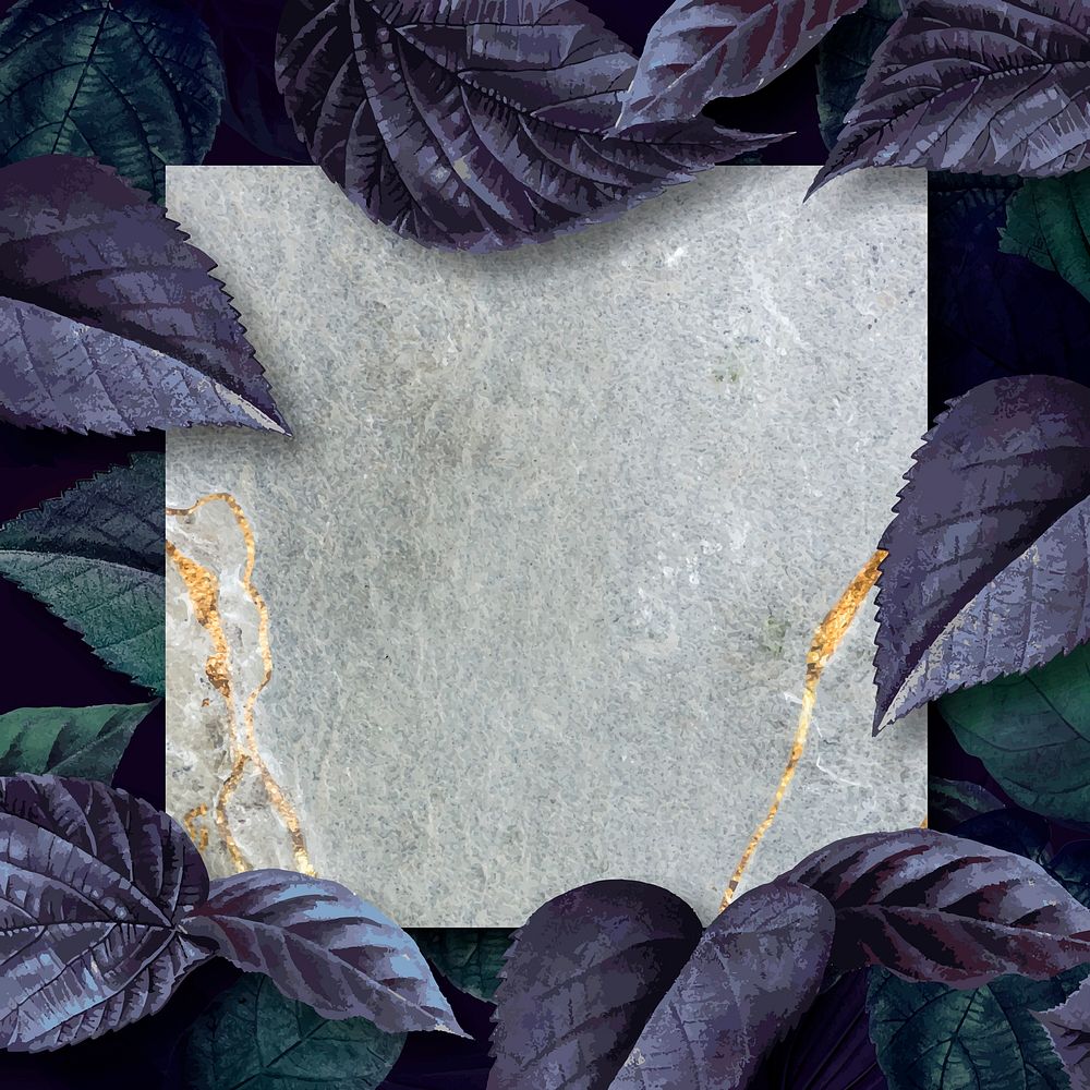 Marble texture frame on a leafy background vector