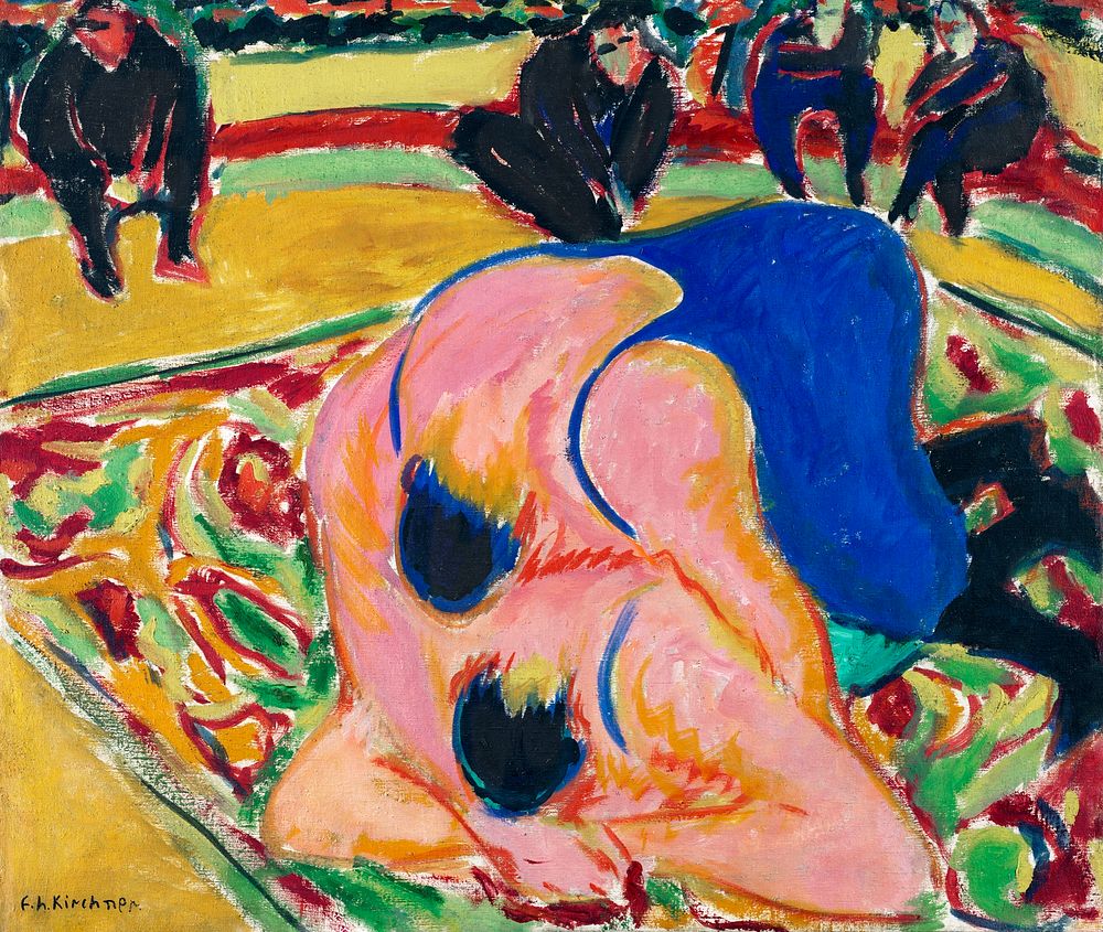 Wrestlers in a Circus (1909) painting in high resolution by Ernst Ludwig Kirchner. Original from The Cleveland Museum of…