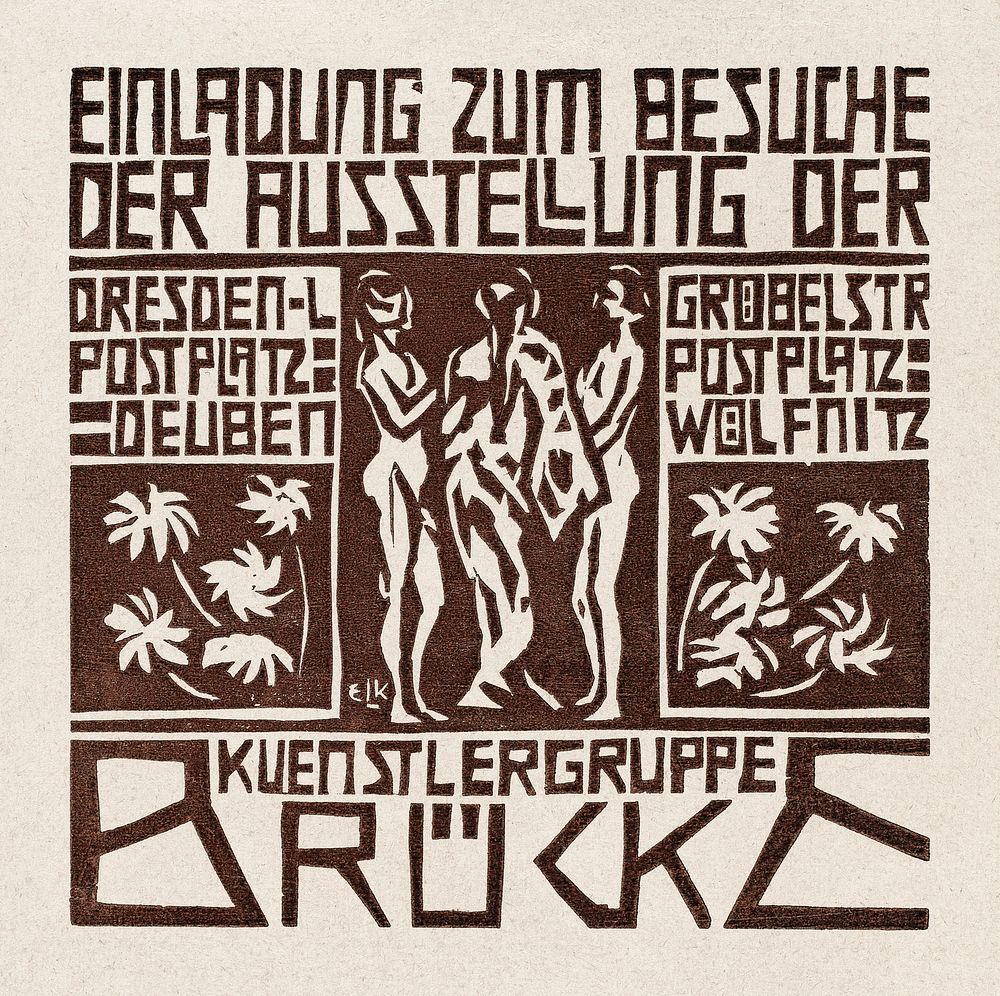 Invitation to an Exhibition of the Artists Group Br&uuml;cke (1906) print in high resolution by Ernst Ludwig Kirchner.…