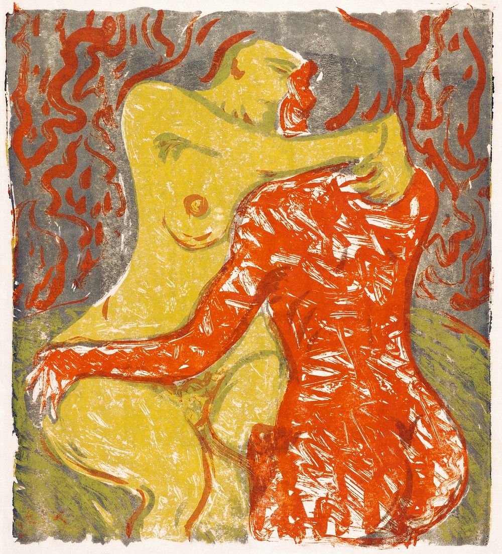 Love scene (Liebesszene) (1908) print in high resolution by Ernst Ludwig Kirchner. Original from The Los Angeles County…