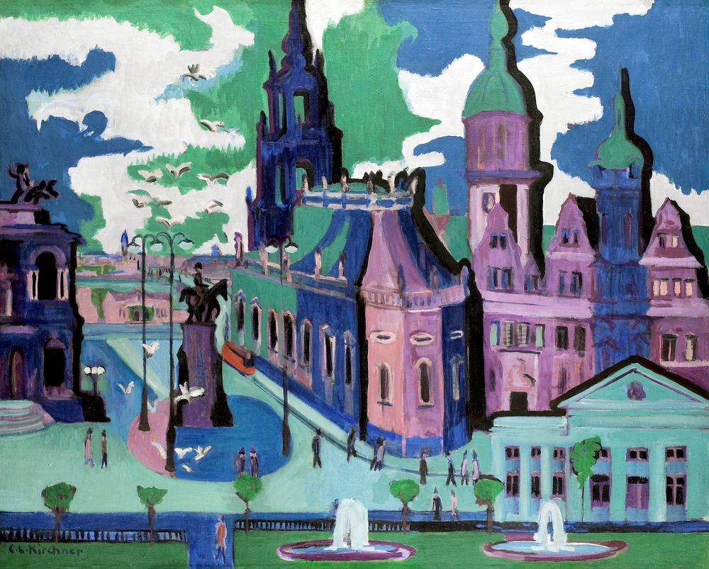 View of Dresden: Schlossplatz (1926) painting in high resolution by Ernst Ludwig Kirchner. Original from The Minneapolis…