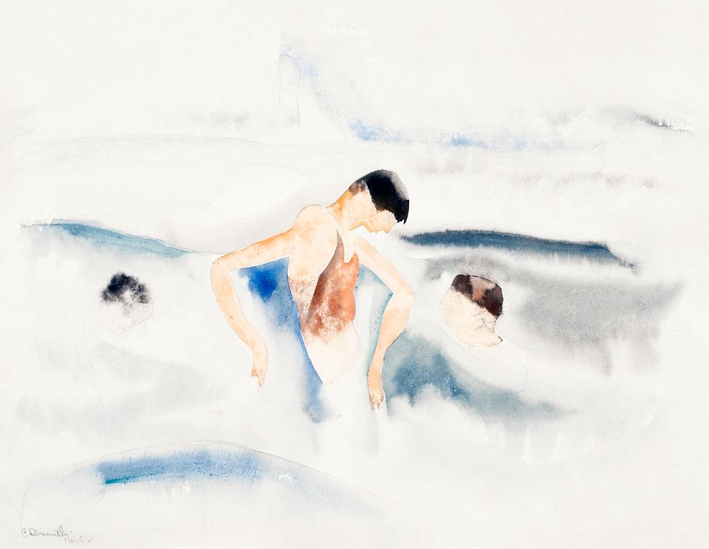 Three Figures in Water (1916) painting in high resolution by Charles Demuth. Original from The Barnes Foundation. Digitally…